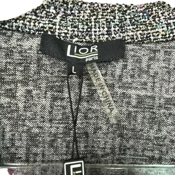 Lior Peplum Jacket Womens Black White Cassie Rainbow Tweed 3/4 Sleeve Size L NWT - Picture 3 of 16